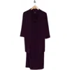 Connected Apparel Knit Mock Jacket Dress In Aubergine