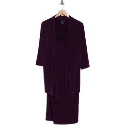 Connected Apparel Knit Mock Jacket Dress In Aubergine