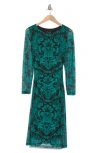 Connected Apparel Long Sleeve A-line Mesh Midi Dress In Spruce