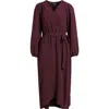 Connected Apparel Long Sleeve Faux Wrap Midi Dress In Purple