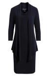 Connected Apparel Long Sleeve Mock Jacket Dress In Blue