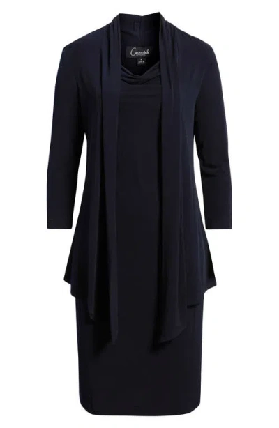 Connected Apparel Long Sleeve Mock Jacket Dress In Blue