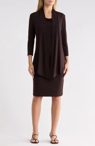 Connected Apparel Long Sleeve Mock Jacket Dress In Brown