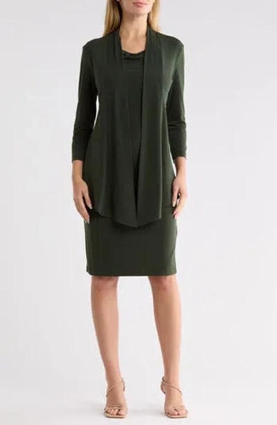 Connected Apparel Long Sleeve Mock Jacket Dress In Green