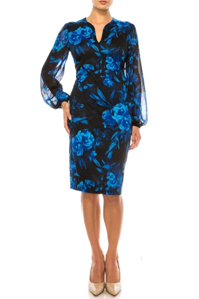 Connected Apparel Long Sleeve Scuba Dress In Sapphire