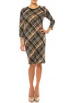 Connected Apparel Long Sleeve Sheath Dress In Brown