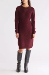 Connected Apparel Long Sleeve Sweater Dress In Bordeaux