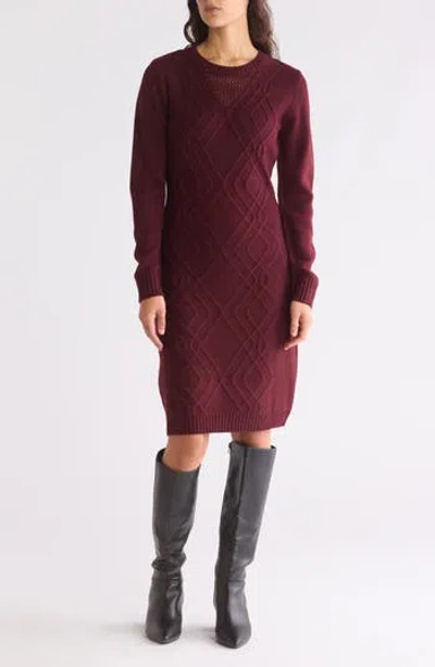 Connected Apparel Long Sleeve Sweater Dress In Bordeaux