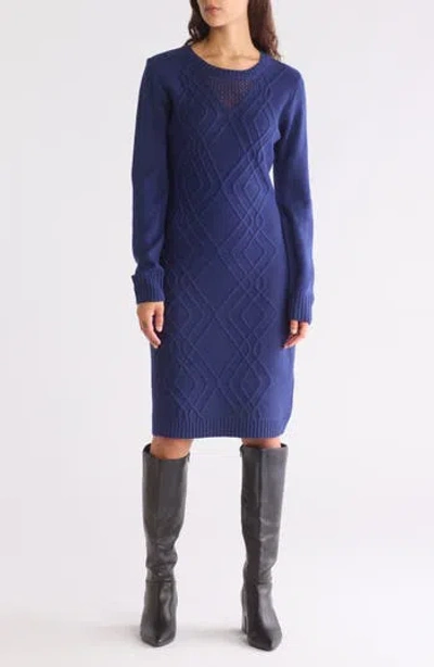 Connected Apparel Long Sleeve Sweater Dress In Deep Cobalt