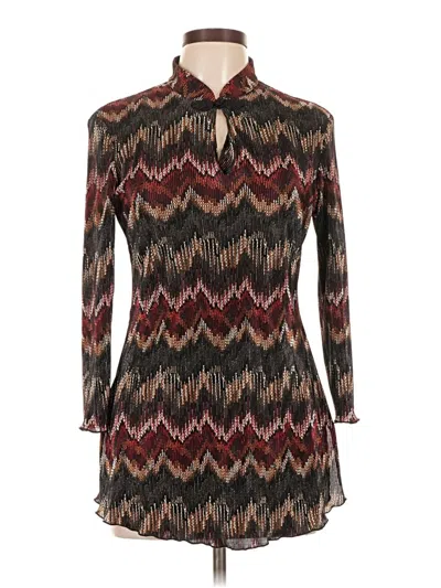 Pre-owned Connected Apparel Long Sleeve Top Burgundy Tie Neck Tops