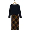 Connected Apparel Long Sleeve Twofer Midi Dress In Blue