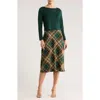 Connected Apparel Long Sleeve Twofer Midi Dress In Green