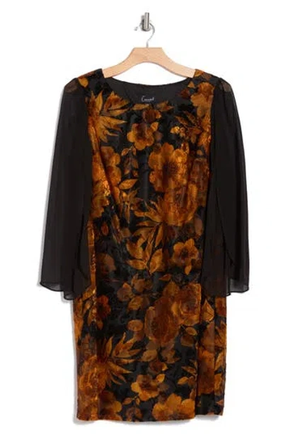 Connected Apparel Long Sleeve Velvet Burnout Dress In Mustard