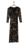 Connected Apparel Long Sleeve Wrap Style Mesh Dress In Brown