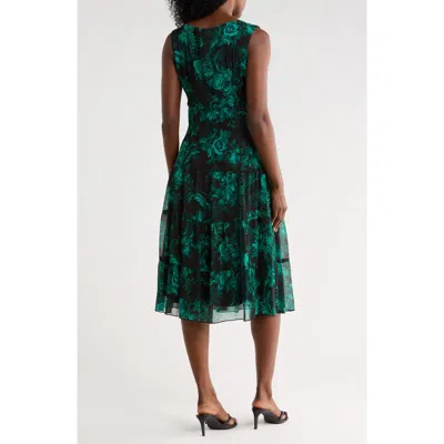 Connected Apparel Marbleized Print Shirred Waist Mesh Midi Dress In Bronze