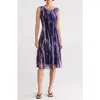 Connected Apparel Mesh A-line Midi Dress In Navy/mauve