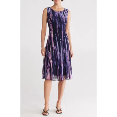 Connected Apparel Mesh A-line Midi Dress In Navy/mauve