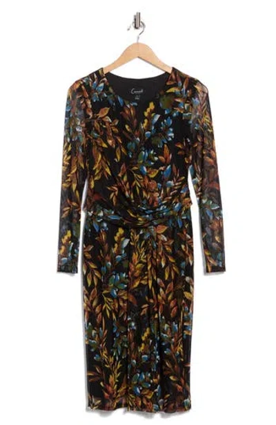 Connected Apparel Mesh Long Sleeve Dress In Brown