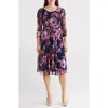 Connected Apparel Mesh Midi Dress In Navy/berry