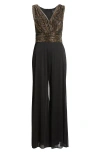 Connected Apparel Metallic Leopard Print Bodice Chiffon Jumpsuit