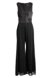 Connected Apparel Petites Womens Metallic Jumpsuit In Black.silver