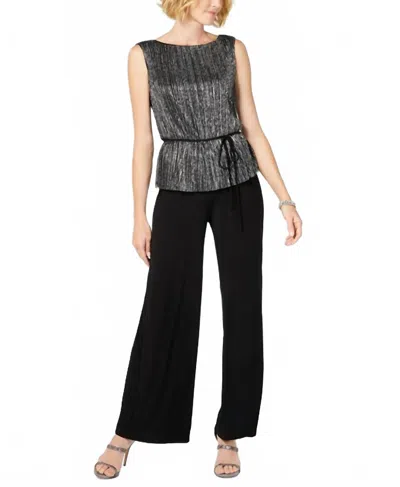 Connected Apparel Metallic Sleeveless Jumpsuit In Black