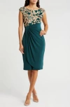 Connected Apparel Metallic Soutache Sleeveless Faux Wrap Dress In Green
