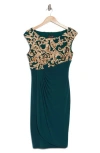 Connected Apparel Metallic Soutache Sleeveless Faux Wrap Dress In Hunter/gold