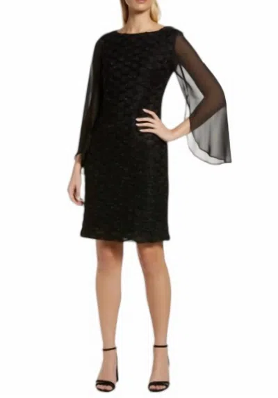 Connected Apparel Midi Chiffon Sleeve Dress In Black