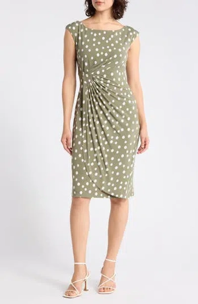 Connected Apparel Mock Wrap Dress In Green