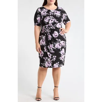 Connected Apparel Mock Wrap Dress In Multi
