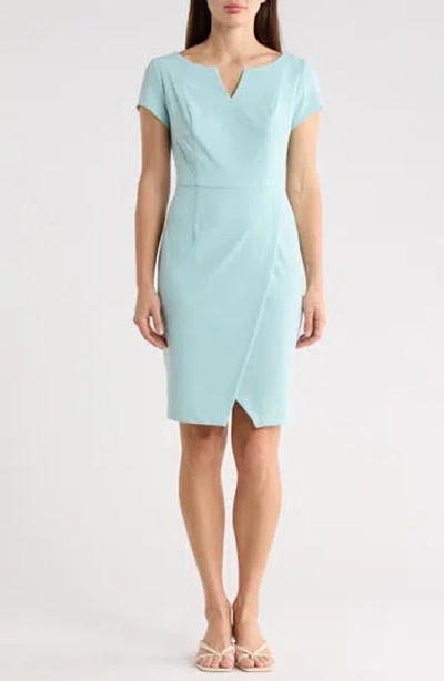 Connected Apparel Notched Neck Crepe Sheath Dress In Blue