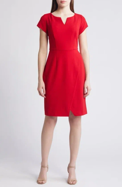 Connected Apparel Notched Sheath Dress In Apple Red