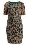 Connected Apparel Paisley Faux Wrap Dress In Forrest