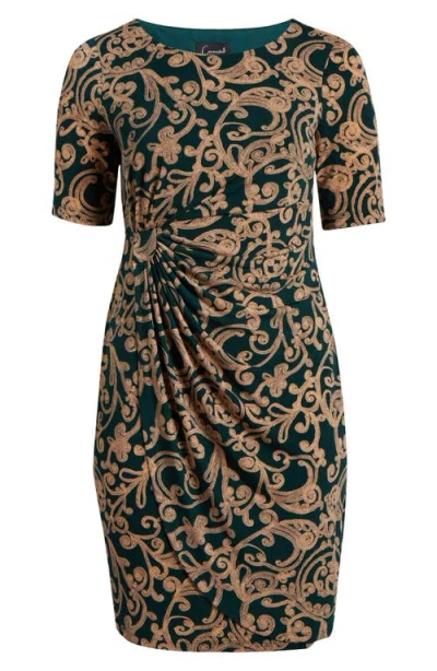 Connected Apparel Paisley Faux Wrap Dress In Forrest