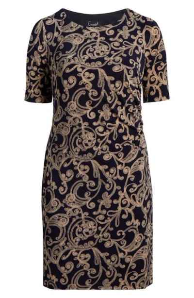 Connected Apparel Paisley Sheath Dress In Ink