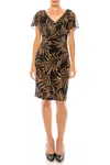 Connected Apparel Palm Chiffon Cape Short Dress In Black/gold