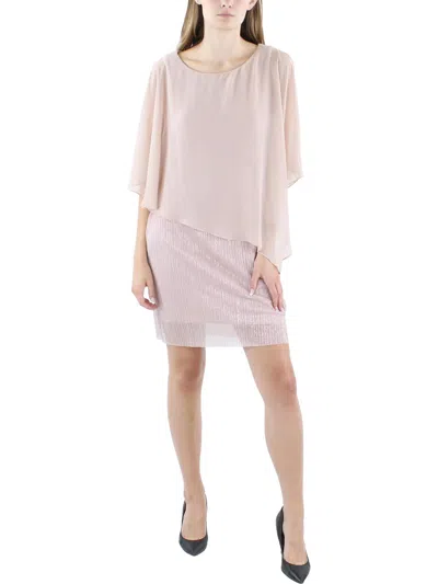 Connected Apparel Petites Womens Chiffon Overlay Metallic Sheath Dress In Pink