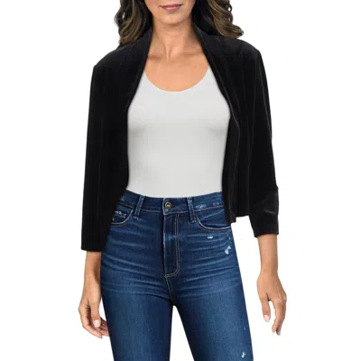 Connected Apparel Petites Womens Crop Velvet Open-front Blazer In Black