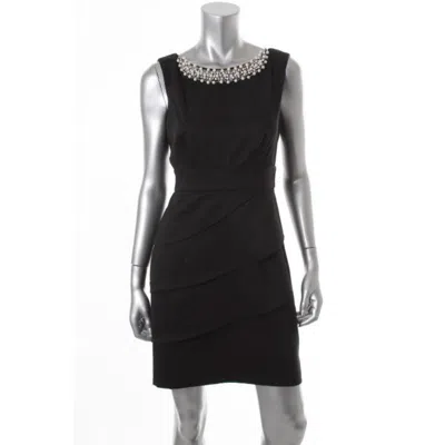 Connected Apparel Petites Womens Embellished Polyester Cocktail Dress In Black