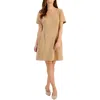 Connected Apparel Petites Womens Faux Suede Mini Fit & Flare Dress In Grey