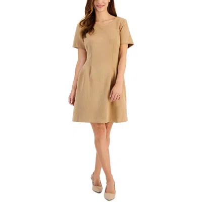 Connected Apparel Petites Womens Faux Suede Mini Fit & Flare Dress In Grey