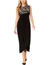 CONNECTED APPAREL PETITES WOMENS FAUX-WRAP EMBROIDERED EVENING DRESS
