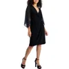 Connected Apparel Petites Womens Faux Wrap Polyester Sheath Dress In Black