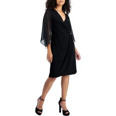 Connected Apparel Petites Womens Faux Wrap Polyester Sheath Dress In Black