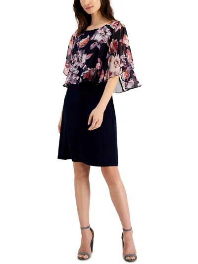 Connected Apparel Petites Womens Knee Length Floral Print Wear To Work Dress In Purple