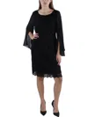 Connected Apparel Chiffon Cape Sleeve Dress In Black