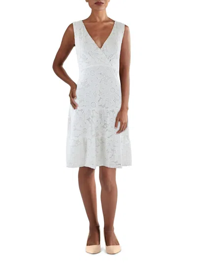 Connected Apparel Petites Womens Lace Mini Fit & Flare Dress In White