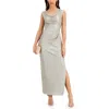 Connected Apparel Petites Womens Metallic Cowl Neck Evening Dress In Gray