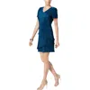 Connected Apparel Petites Womens Pleated Tiered Sheath Dress In Blue